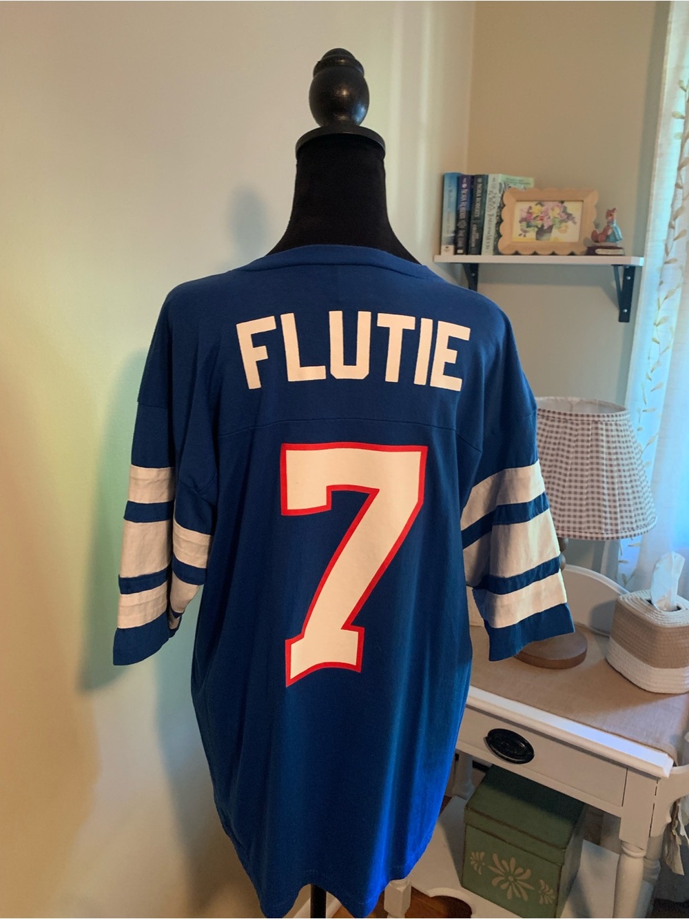 LOGO 7 Royal Blue Flutie #7 Fan Jersey with White and Red Accents